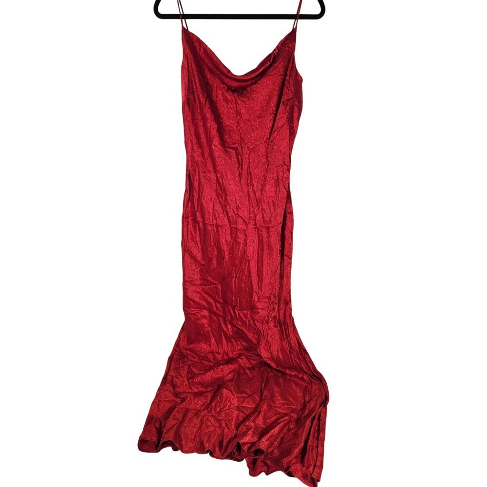 VTG Womens Red Satin Slip Dress Maxi Formal Witchy Sexy Goth Retro XXL